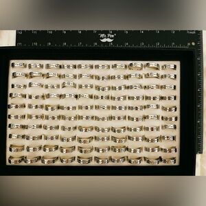 Lot of 100 Silver Tone Pattern Band Rings Mixed Sizes Jewelry Bulk